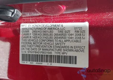 2023 Honda Passport Awd Elite z USA, uszkodzony, nr VIN 5FNYF8H01PB031645